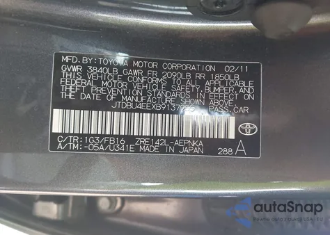 2011 Toyota Corolla Le z USA, uszkodzony, nr VIN JTDBU4EEXB9137955
